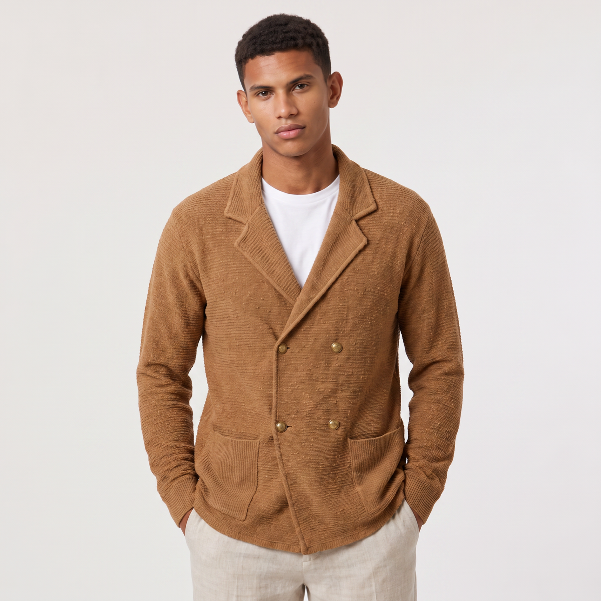Men's Double-Breasted Knit Cardigan