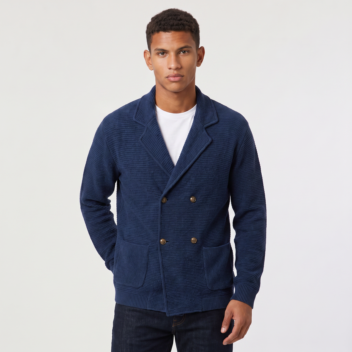 Men's Double-Breasted Knit Cardigan