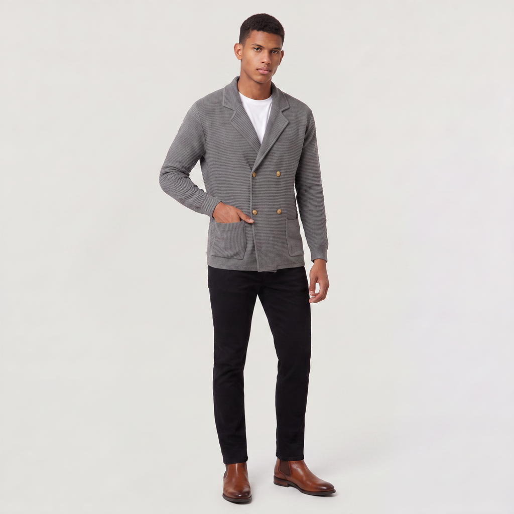 Men's Double-Breasted Knit Cardigan
