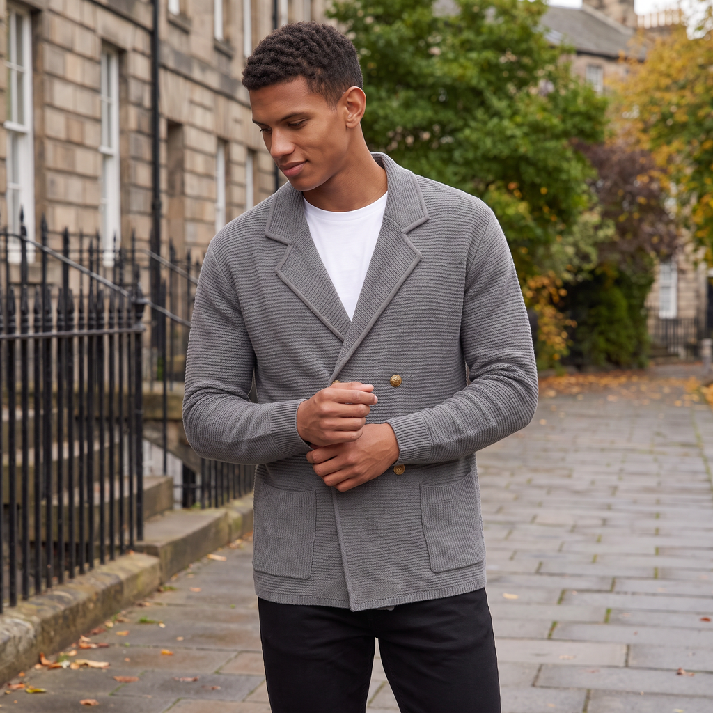 Men's Double-Breasted Knit Cardigan