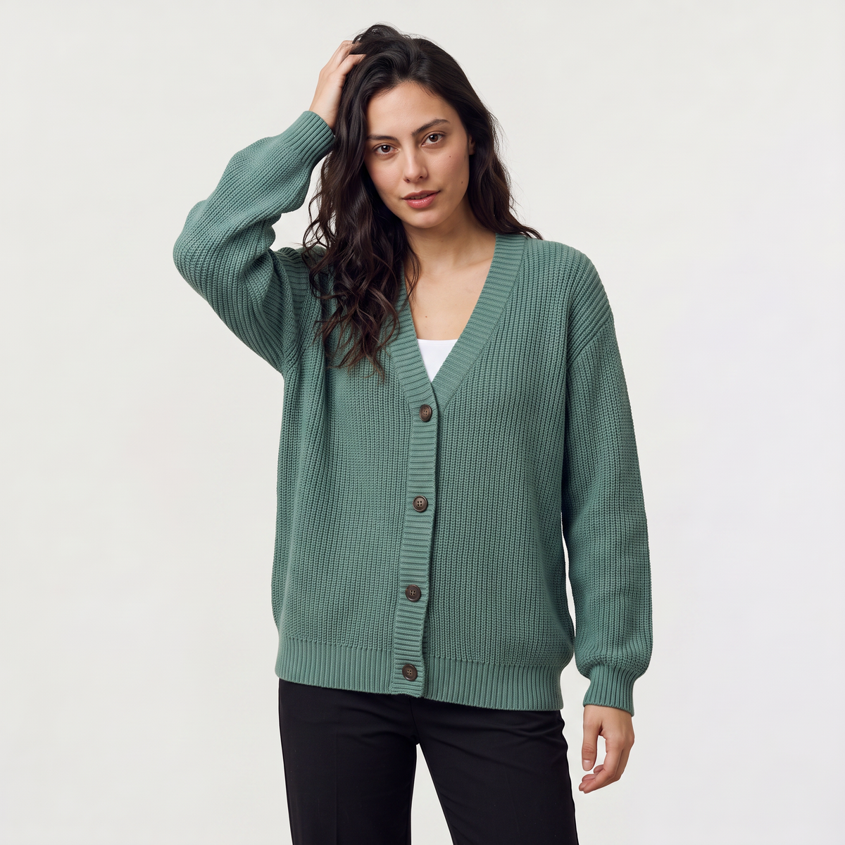 Women's V-Neck Button-Front Knit Cardigan