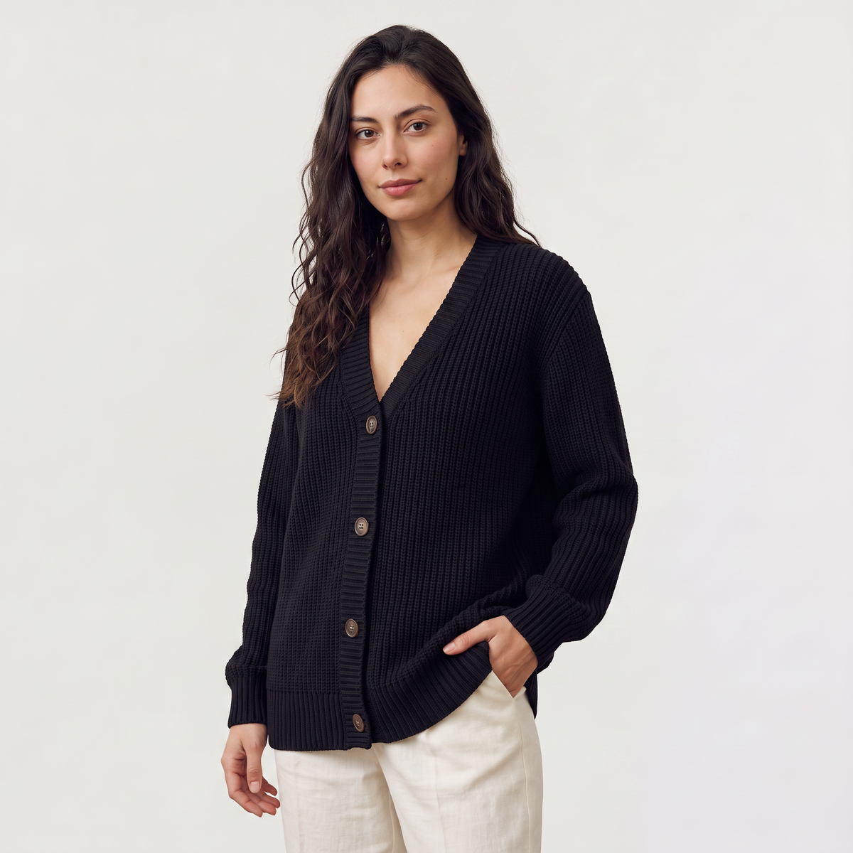 Women's V-Neck Button-Front Knit Cardigan