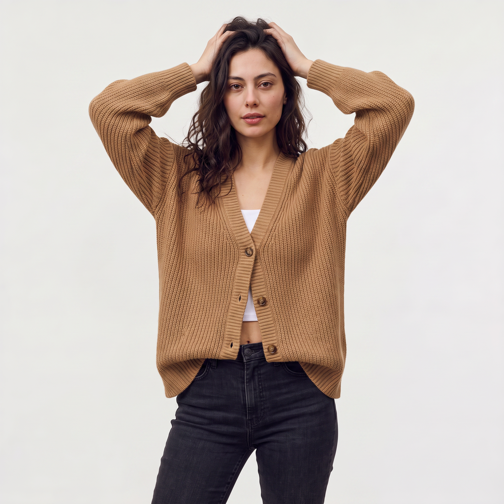 Women's V-Neck Button-Front Knit Cardigan
