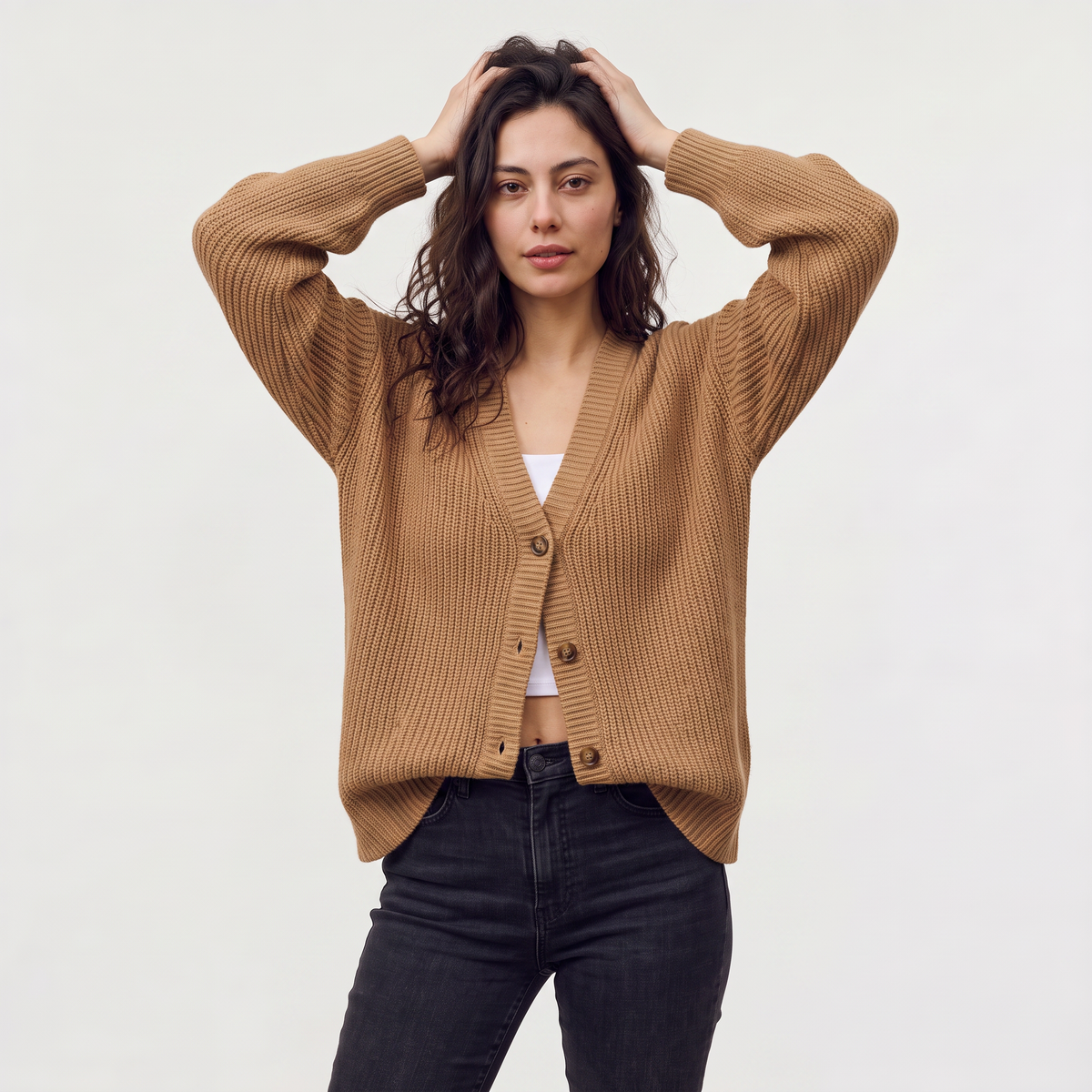 Women's V-Neck Button-Front Knit Cardigan