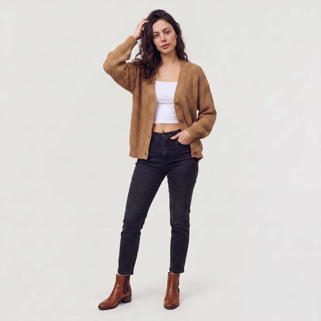 Women's V-Neck Button-Front Knit Cardigan