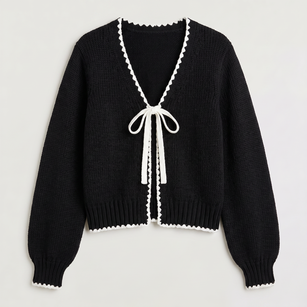 Women's Scallopped Trim Tie-Front Knit Cardigan