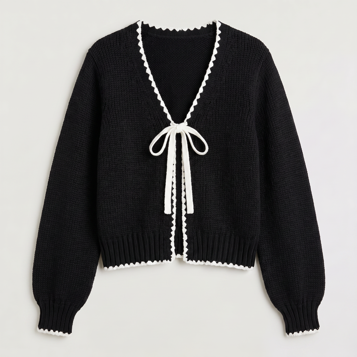 Women's Scallopped Trim Tie-Front Knit Cardigan
