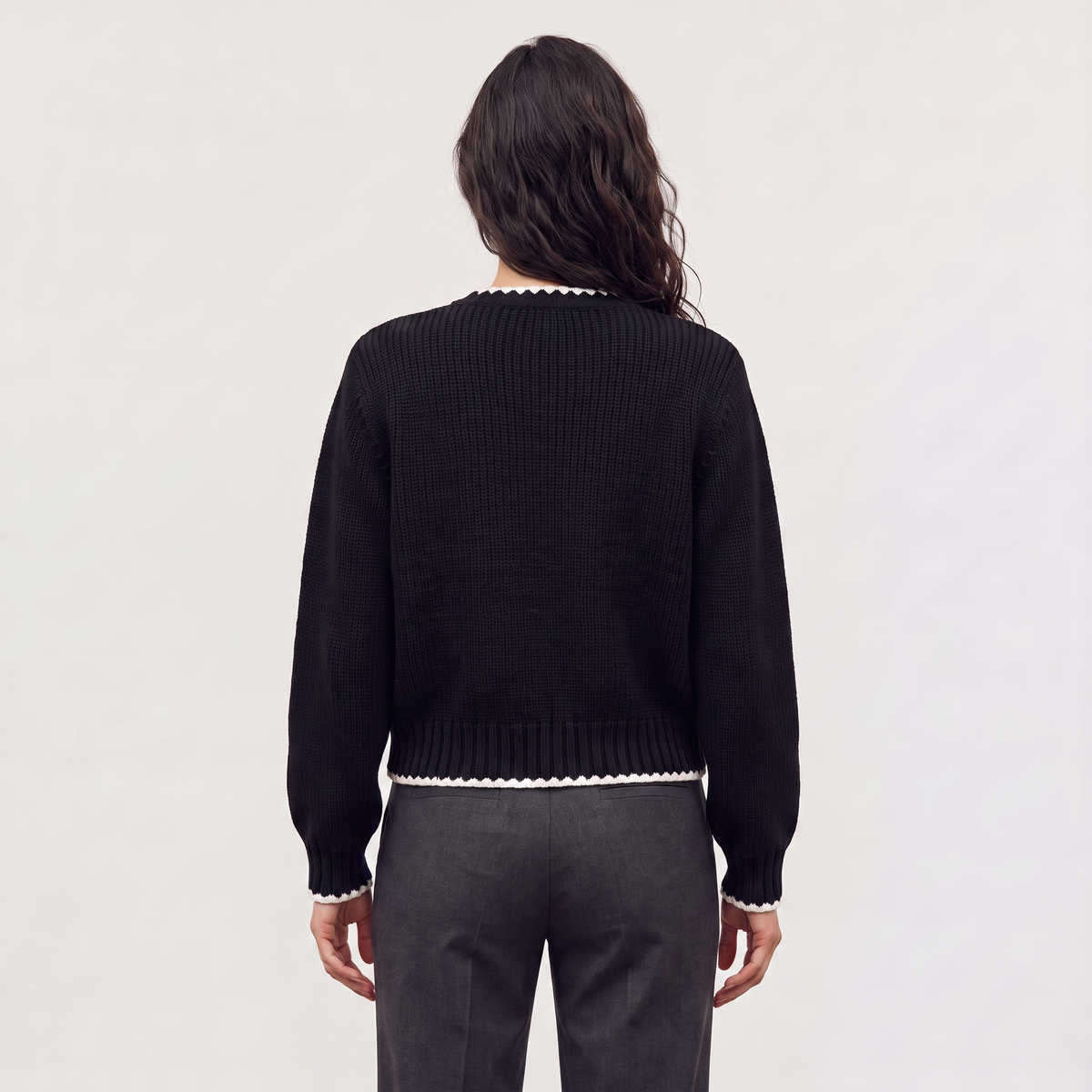 Women's Scallopped Trim Tie-Front Knit Cardigan