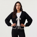 Women's Scallopped Trim Tie-Front Knit Cardigan