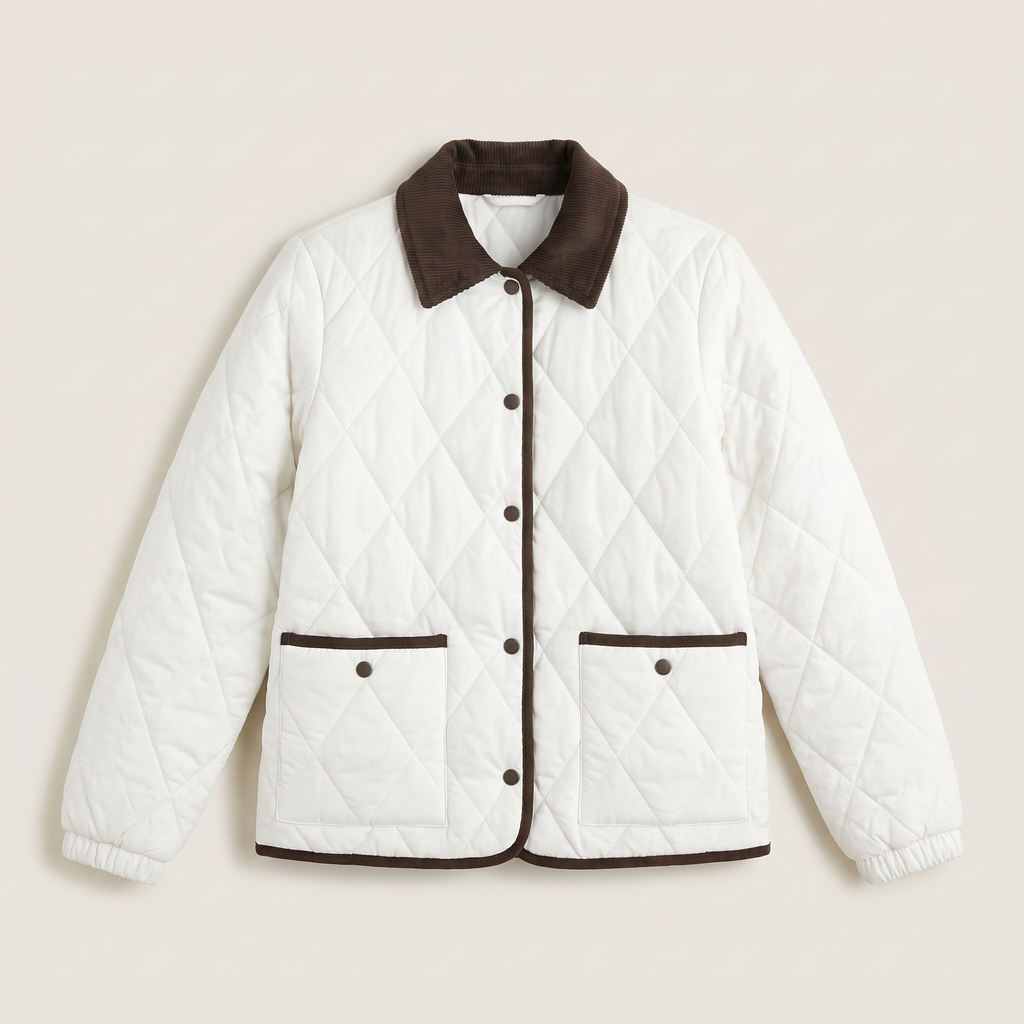 Women’s Quilted Puffer Jacket with Corduroy Collar