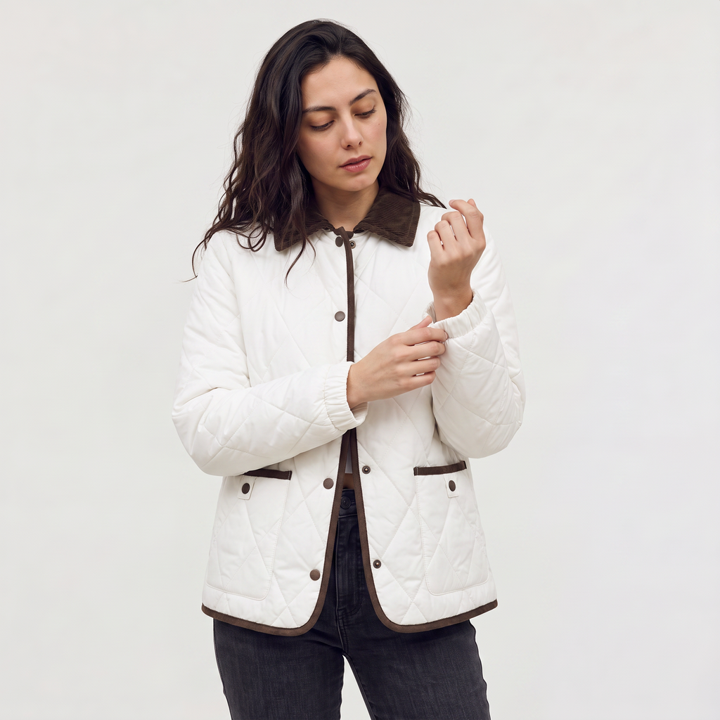 Women’s Quilted Puffer Jacket with Corduroy Collar