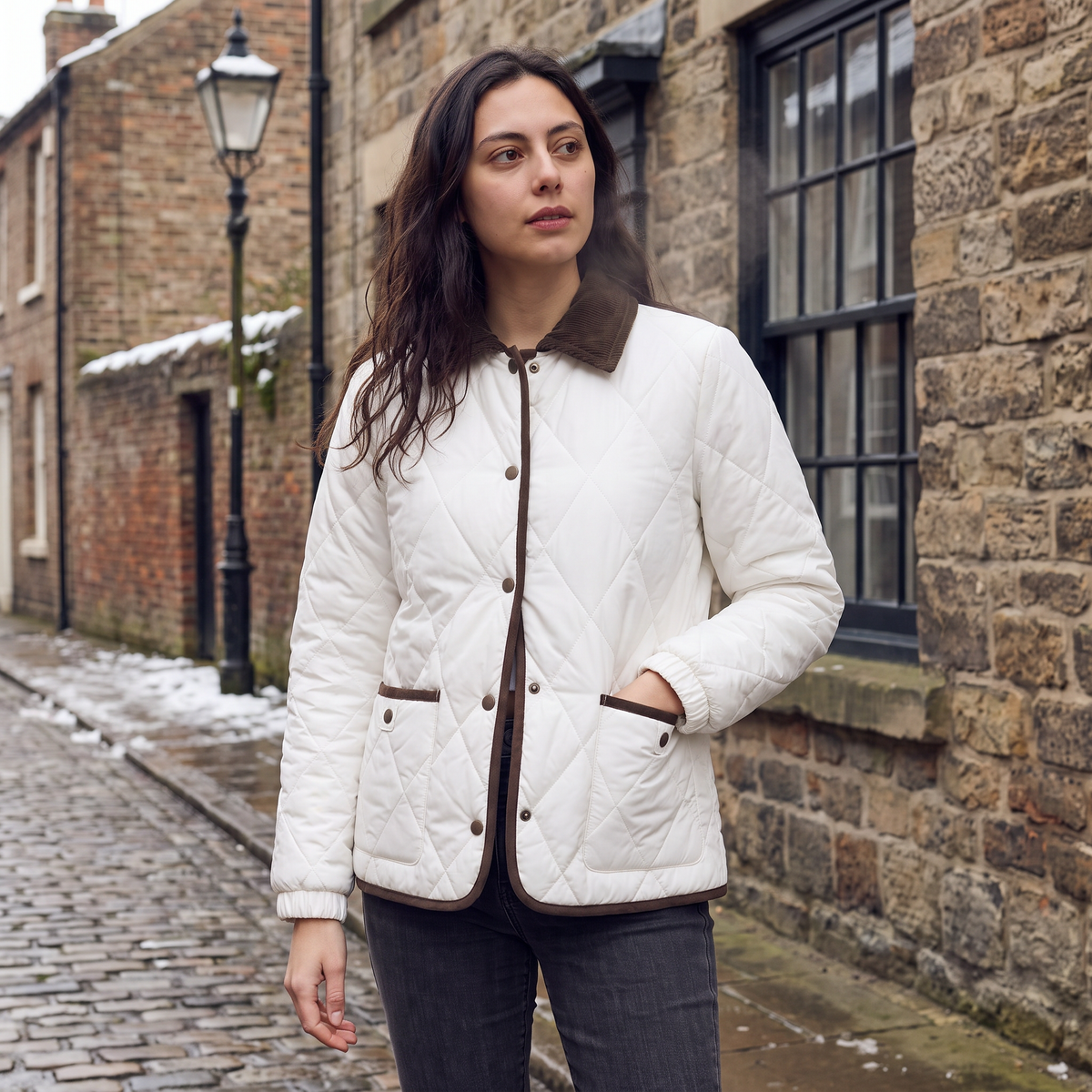 Women’s Quilted Puffer Jacket with Corduroy Collar