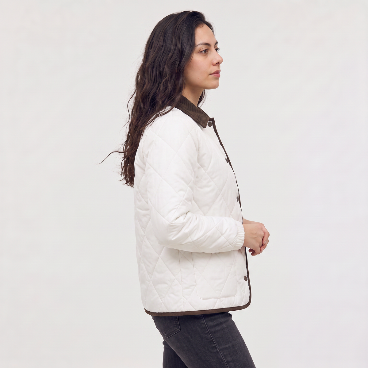 Women’s Quilted Puffer Jacket with Corduroy Collar