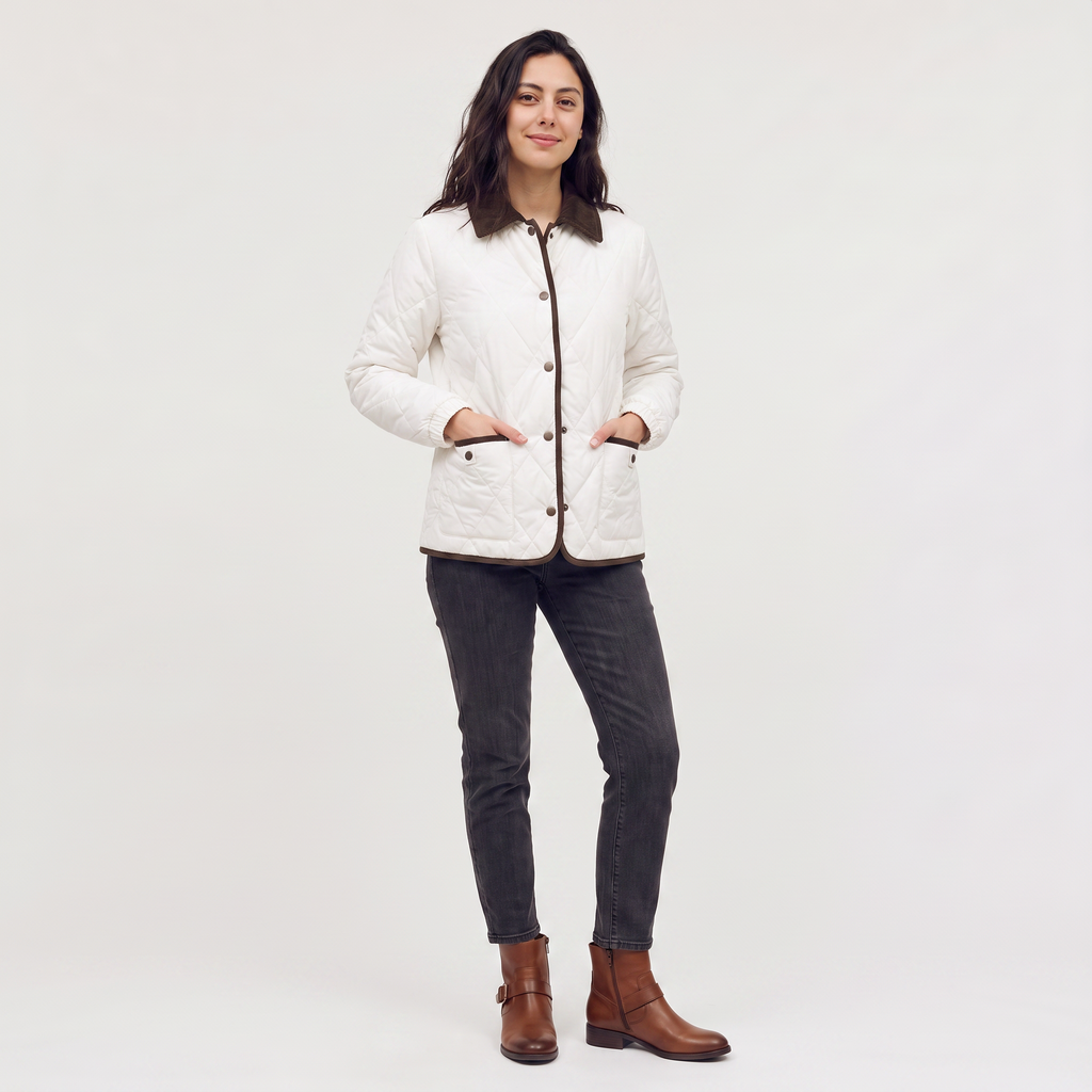 Women’s Quilted Puffer Jacket with Corduroy Collar