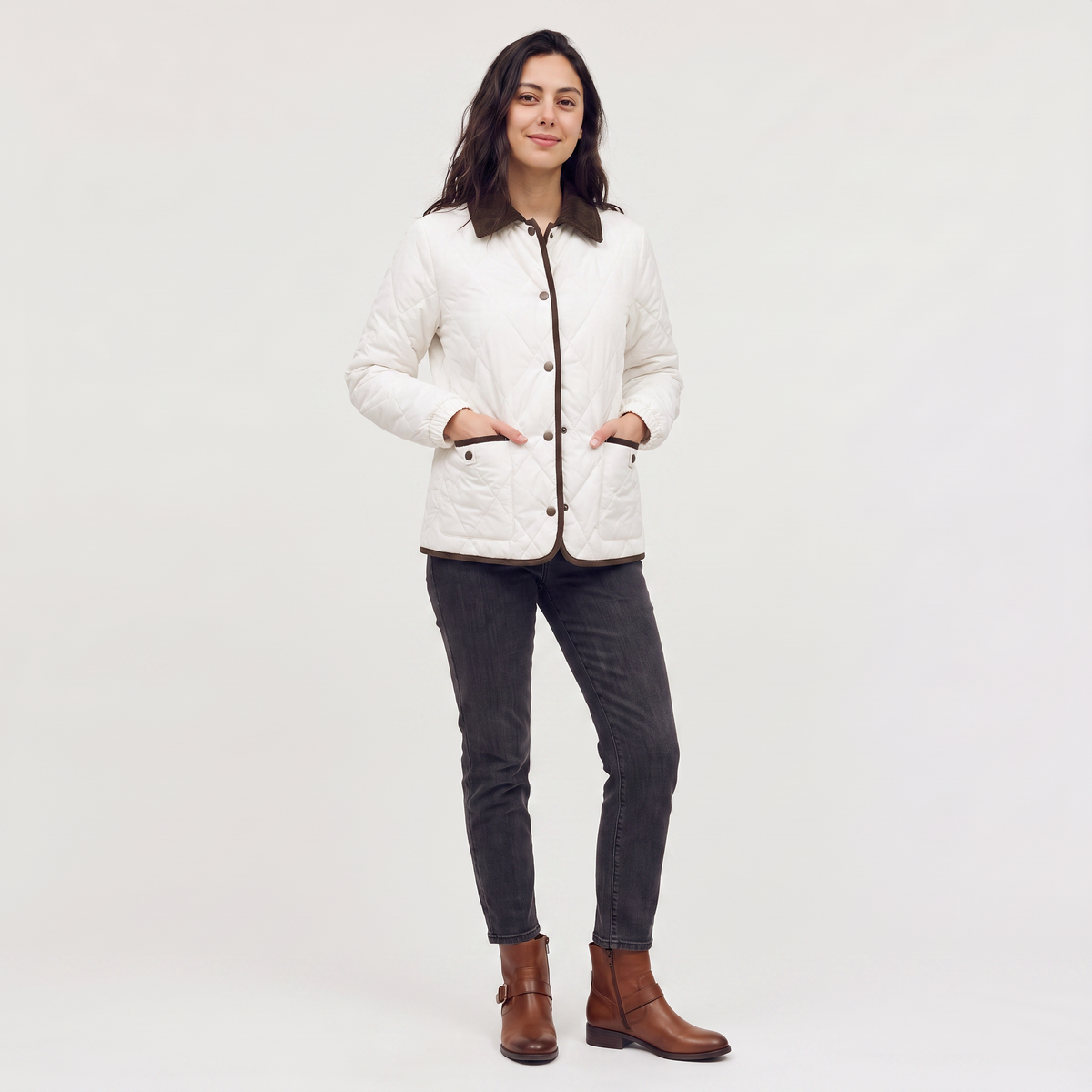 Women’s Quilted Puffer Jacket with Corduroy Collar