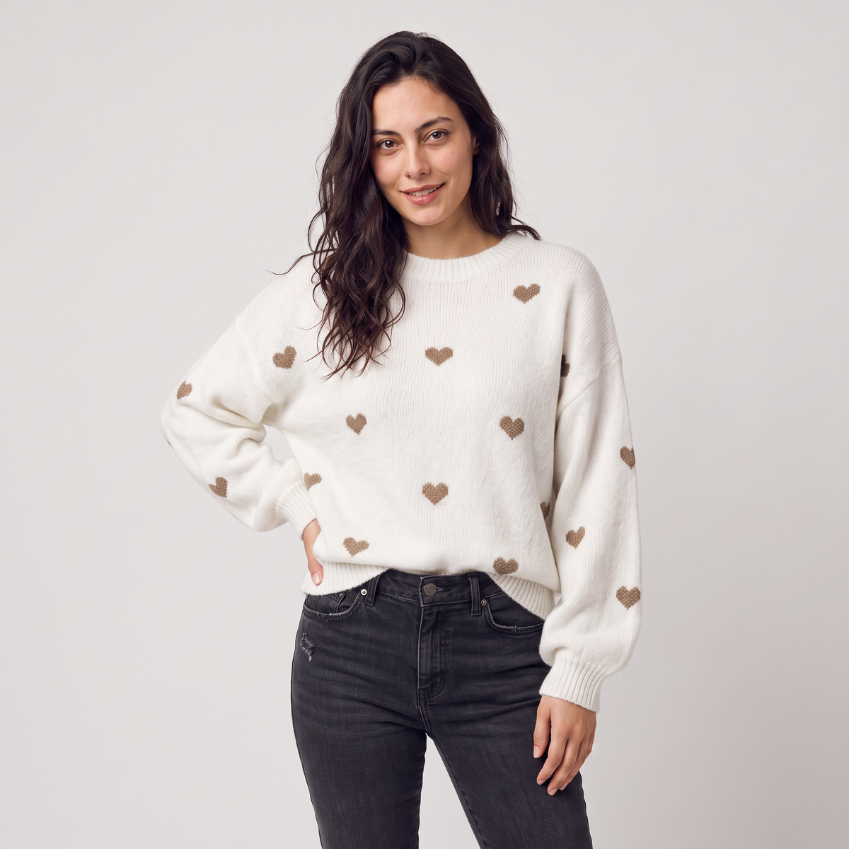 Women’s Heart Pattern Knitted Jumper - Drop Shoulder Fit
