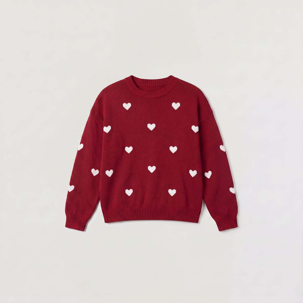 Women’s Heart Pattern Knitted Jumper - Drop Shoulder Fit