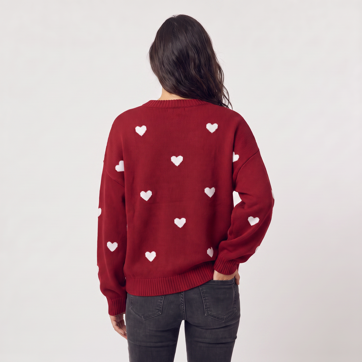 Women’s Heart Pattern Knitted Jumper - Drop Shoulder Fit