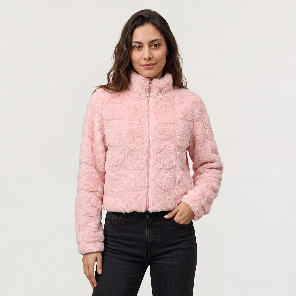 Women's Fleece Texture Teddy Zip Jacket