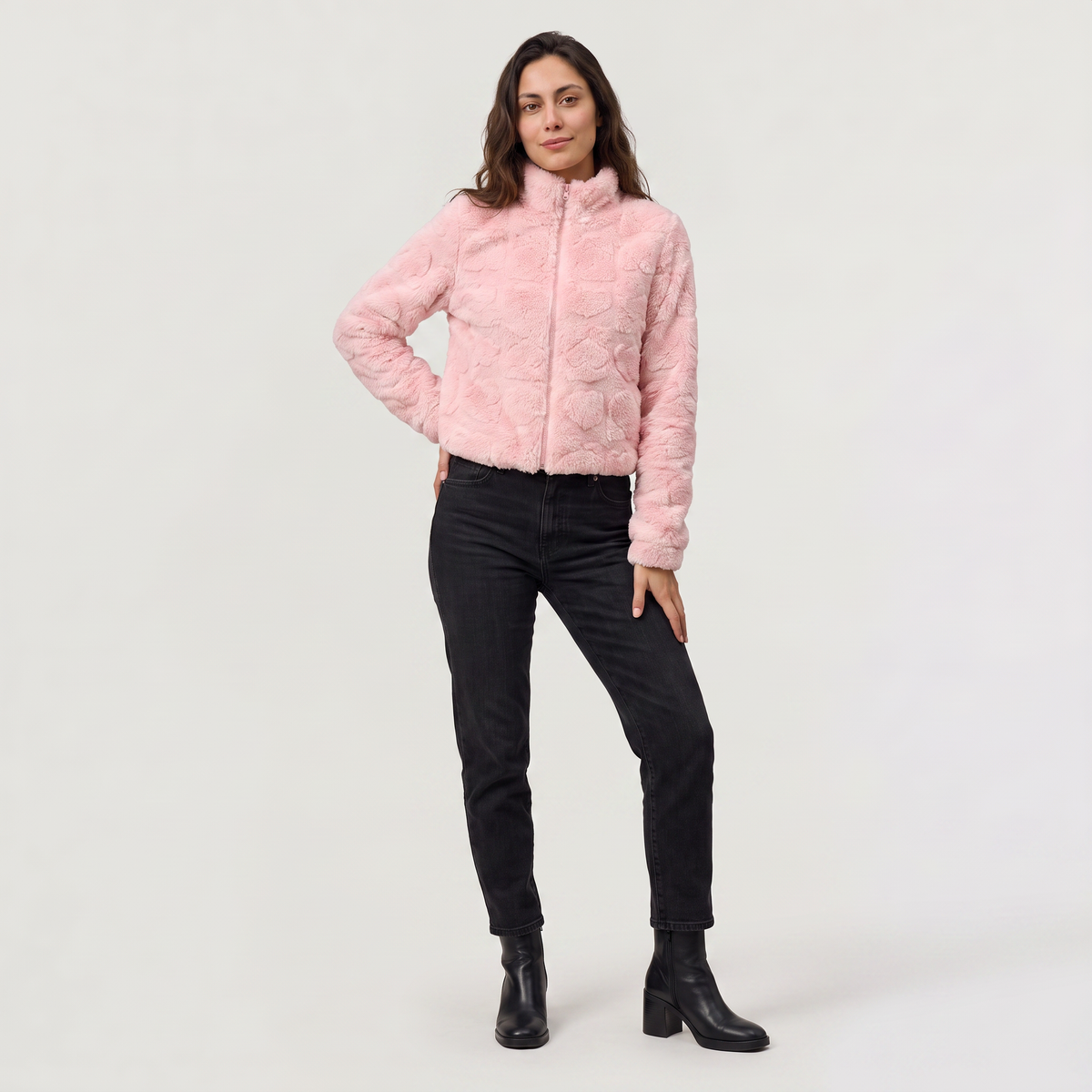 Women's Fleece Texture Teddy Zip Jacket