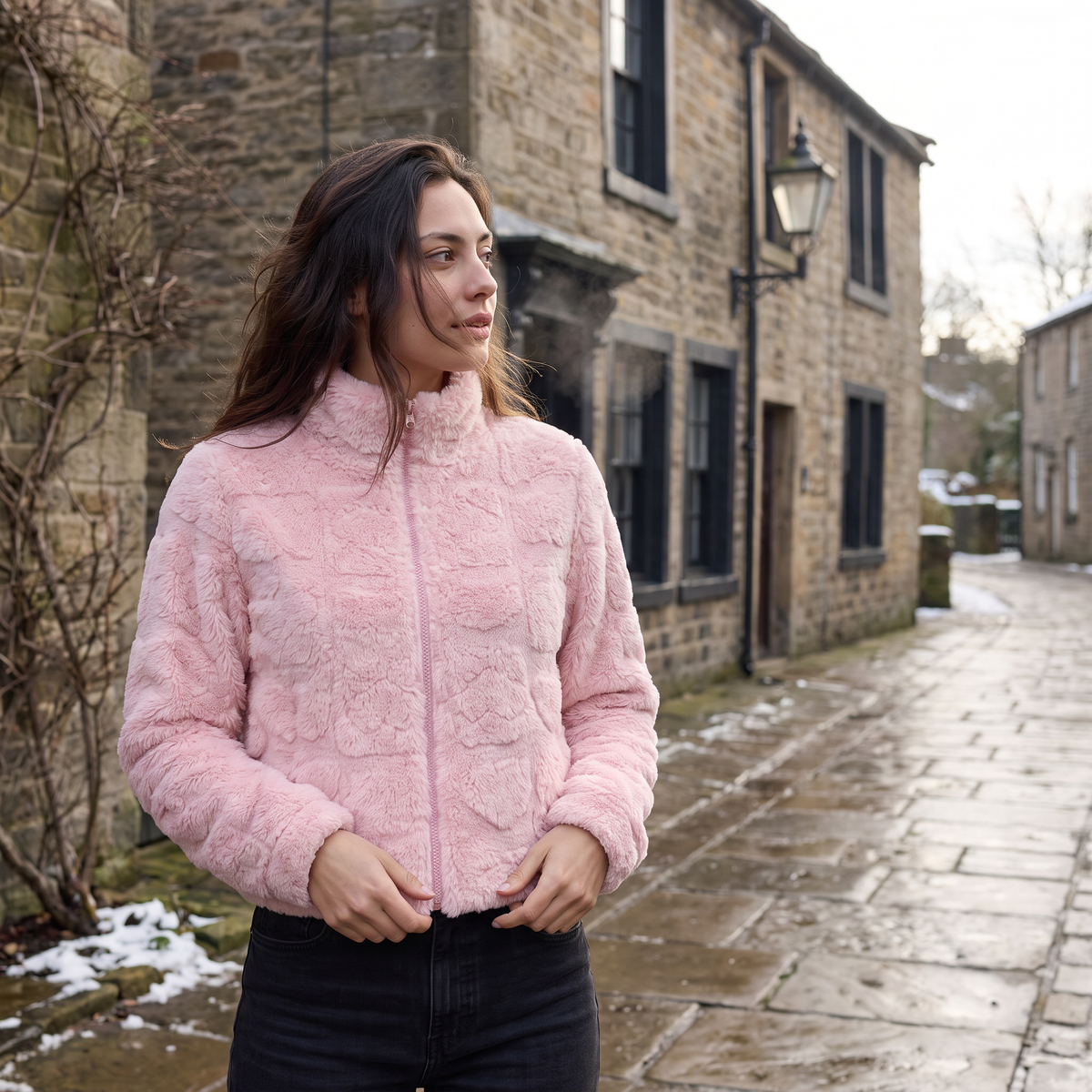 Women's Fleece Texture Teddy Zip Jacket
