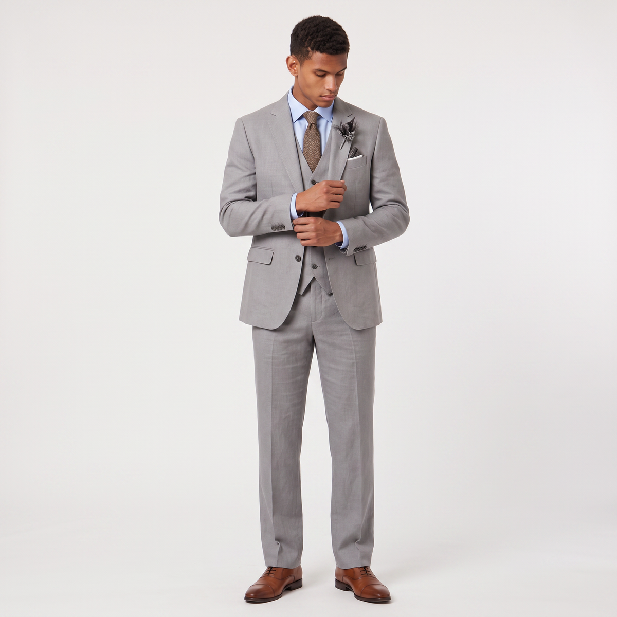 Men's Linen Three-Piece Tailored Suit with Waistcoat