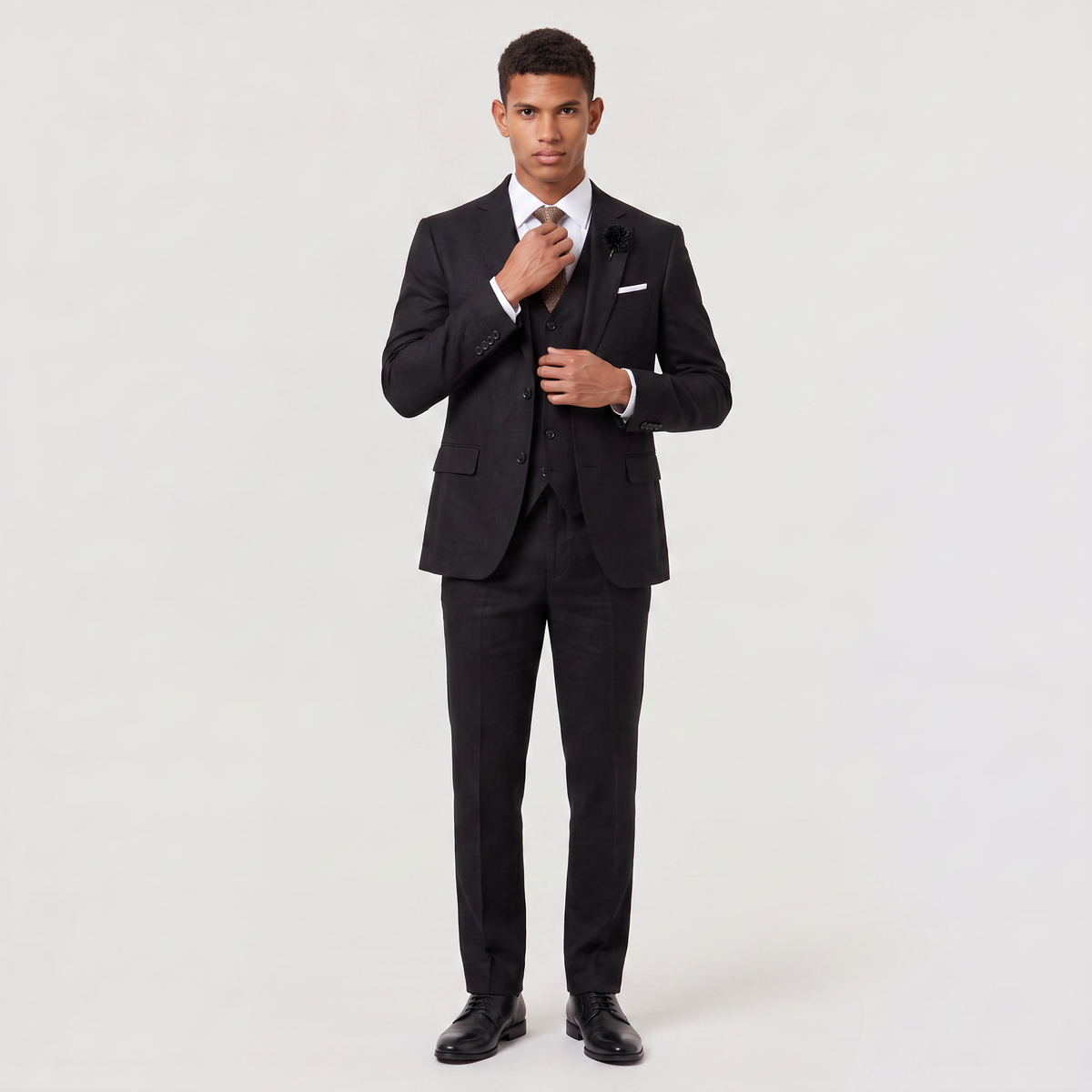 Men's Linen Three-Piece Tailored Suit with Waistcoat