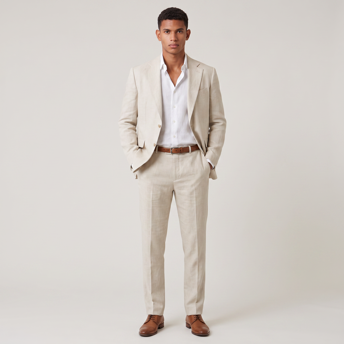 Men's Linen Single-Breasted Two-Piece Suit