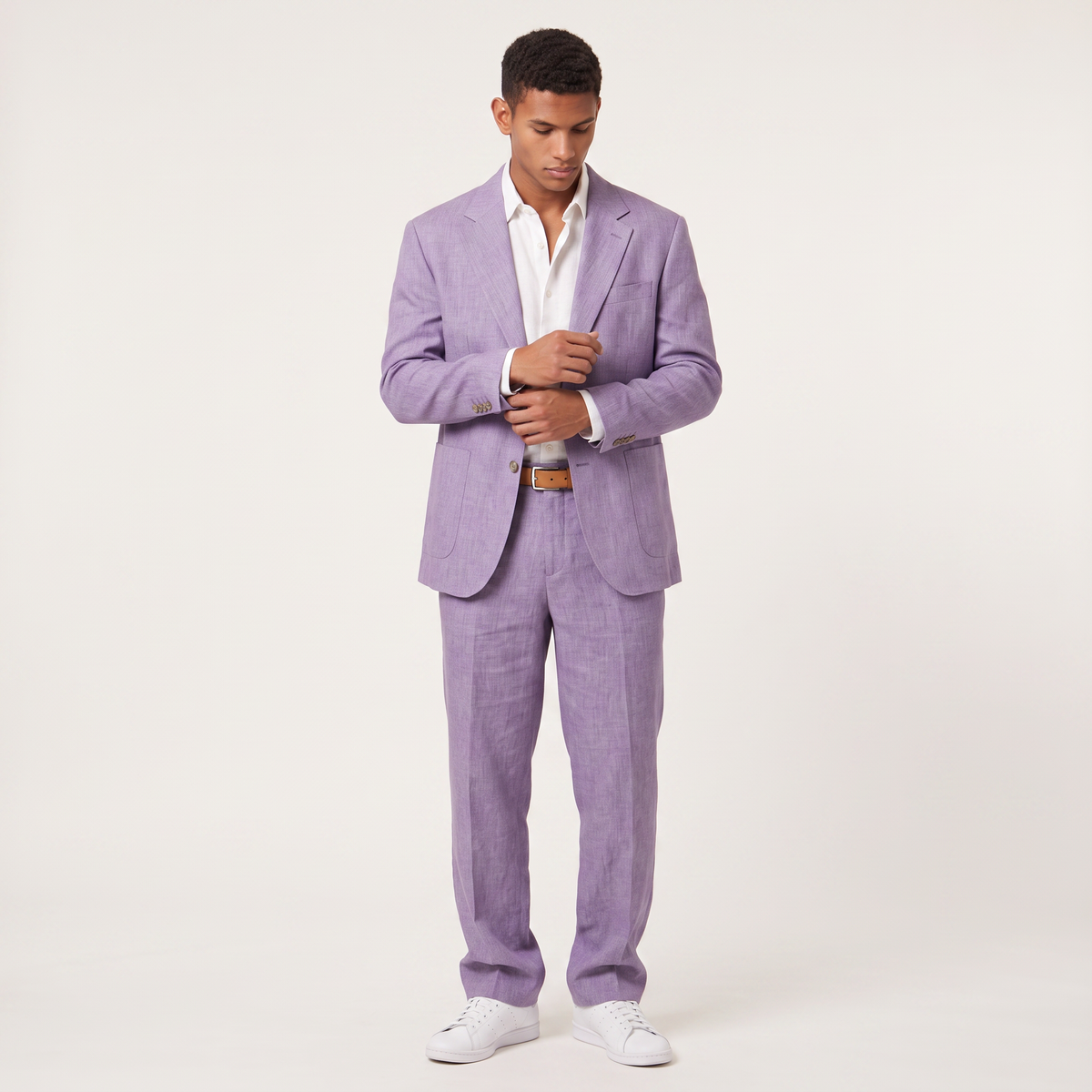 Men's Linen Single-Breasted Two-Piece Suit