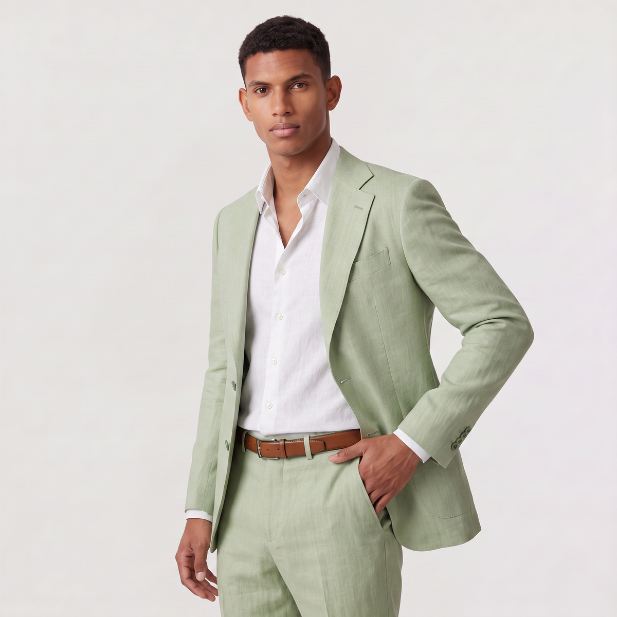 Men's Linen Single-Breasted Two-Piece Suit
