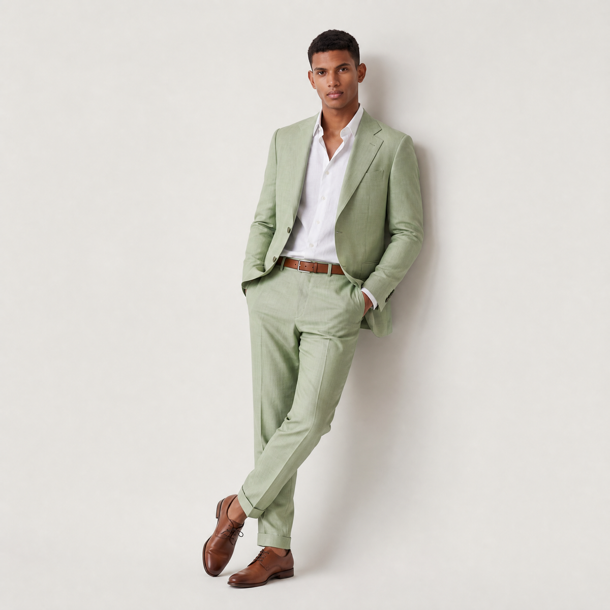 Men's Linen Single-Breasted Two-Piece Suit