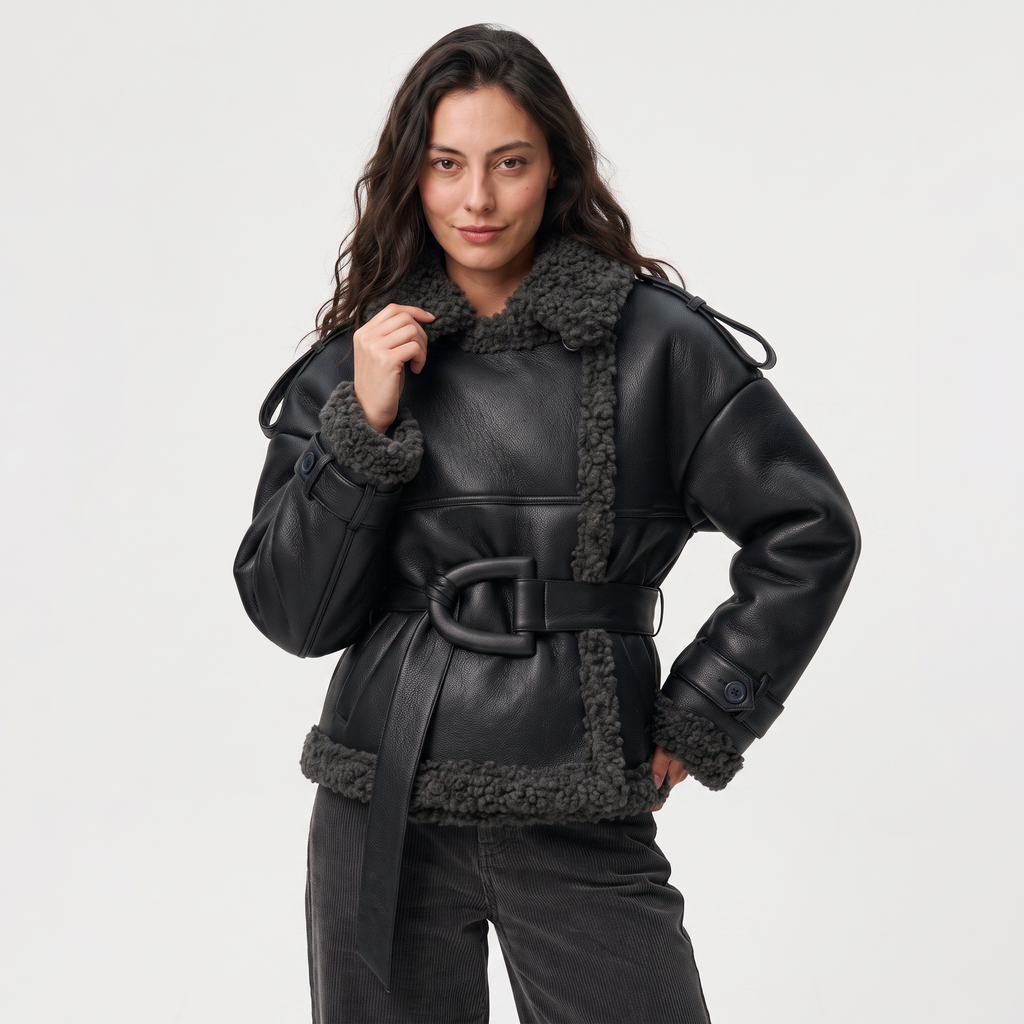 Women's Belted Aviator Short Jacket