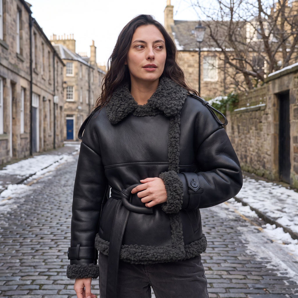 Women's Belted Aviator Short Jacket