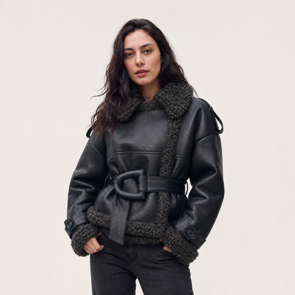 Women's Belted Aviator Short Jacket