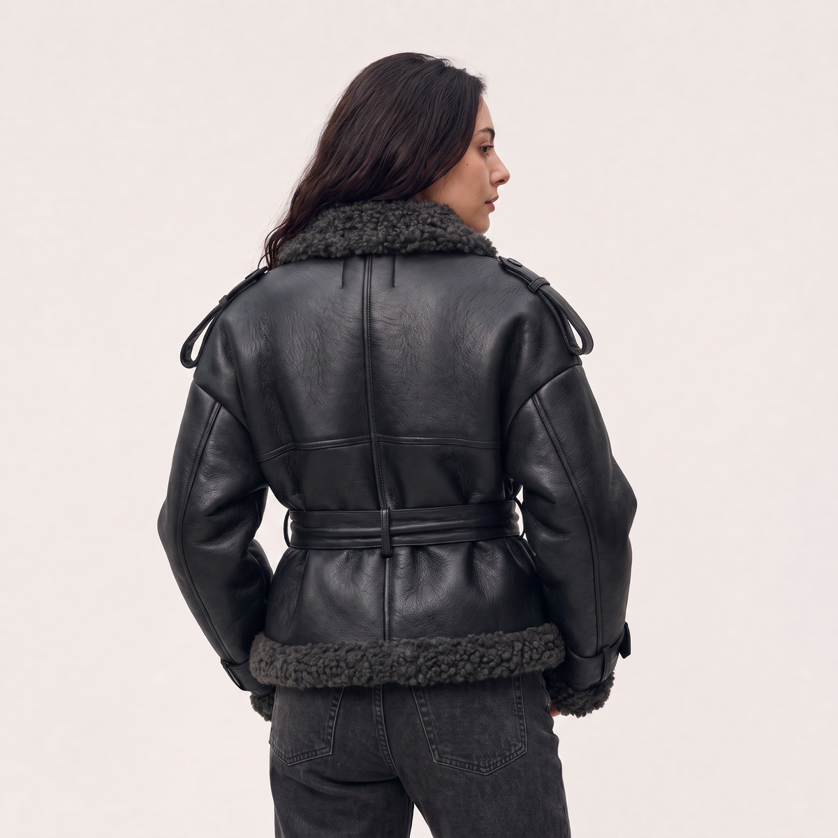 Women's Belted Aviator Short Jacket