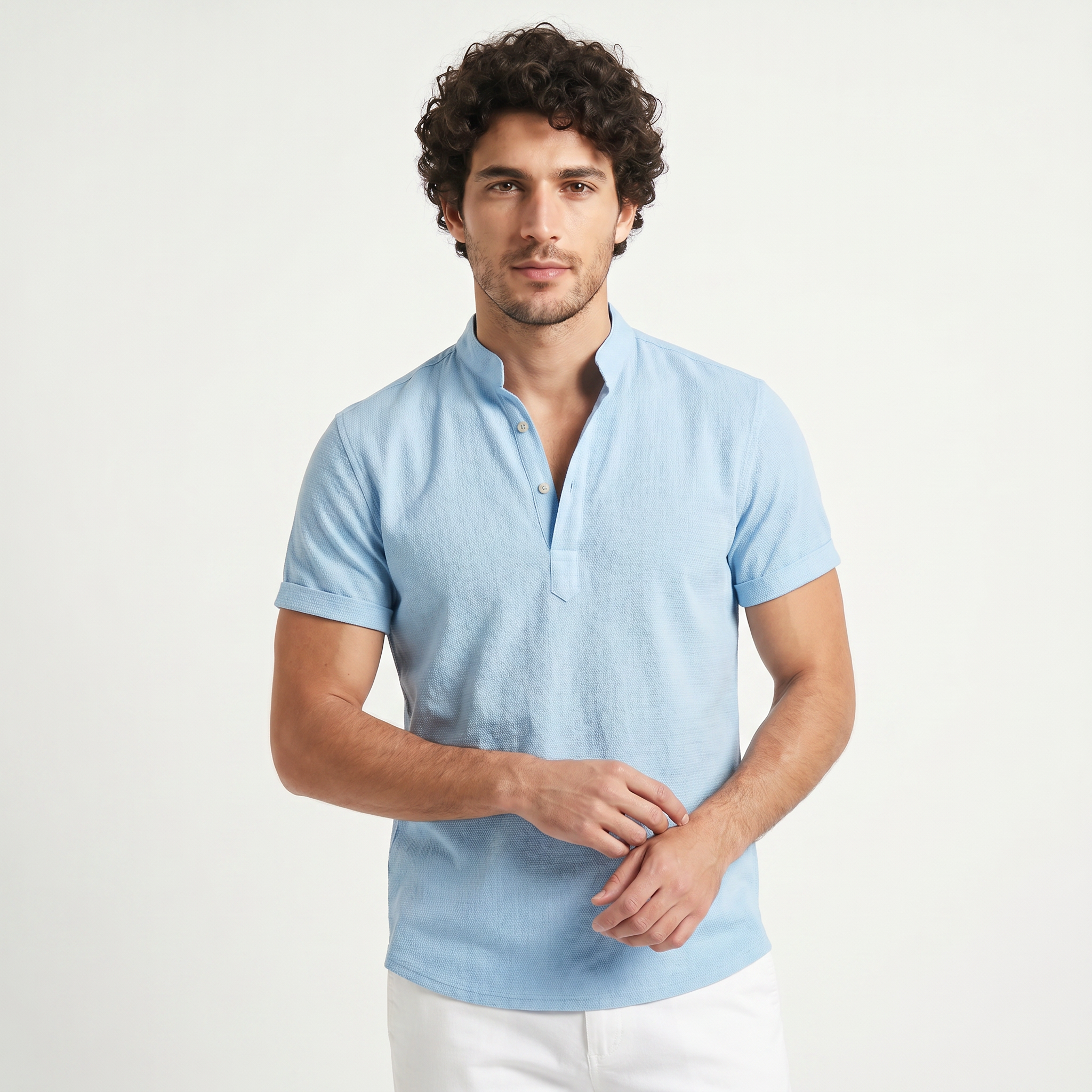Men's Cotton Linen Henley Shirt