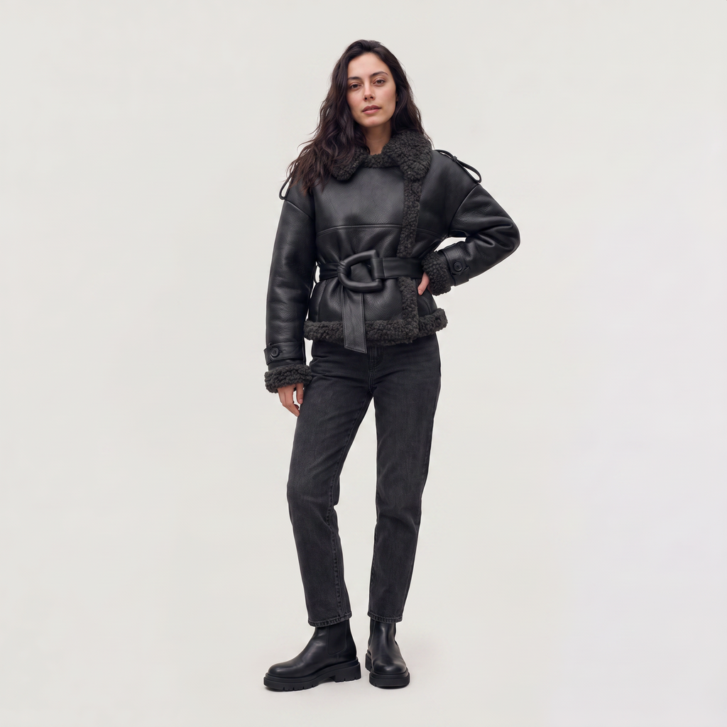 Women's Belted Aviator Short Jacket