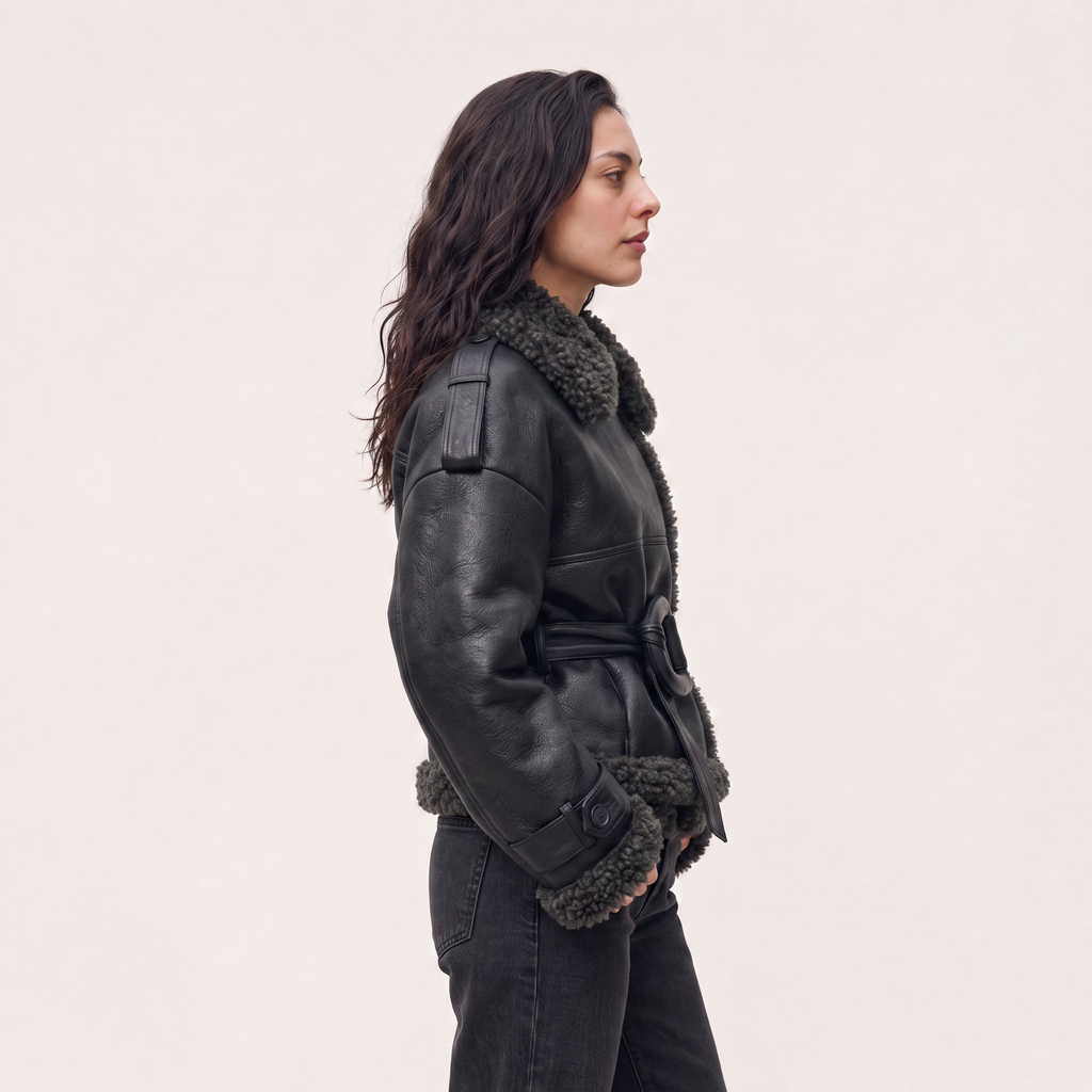 Women's Belted Aviator Short Jacket