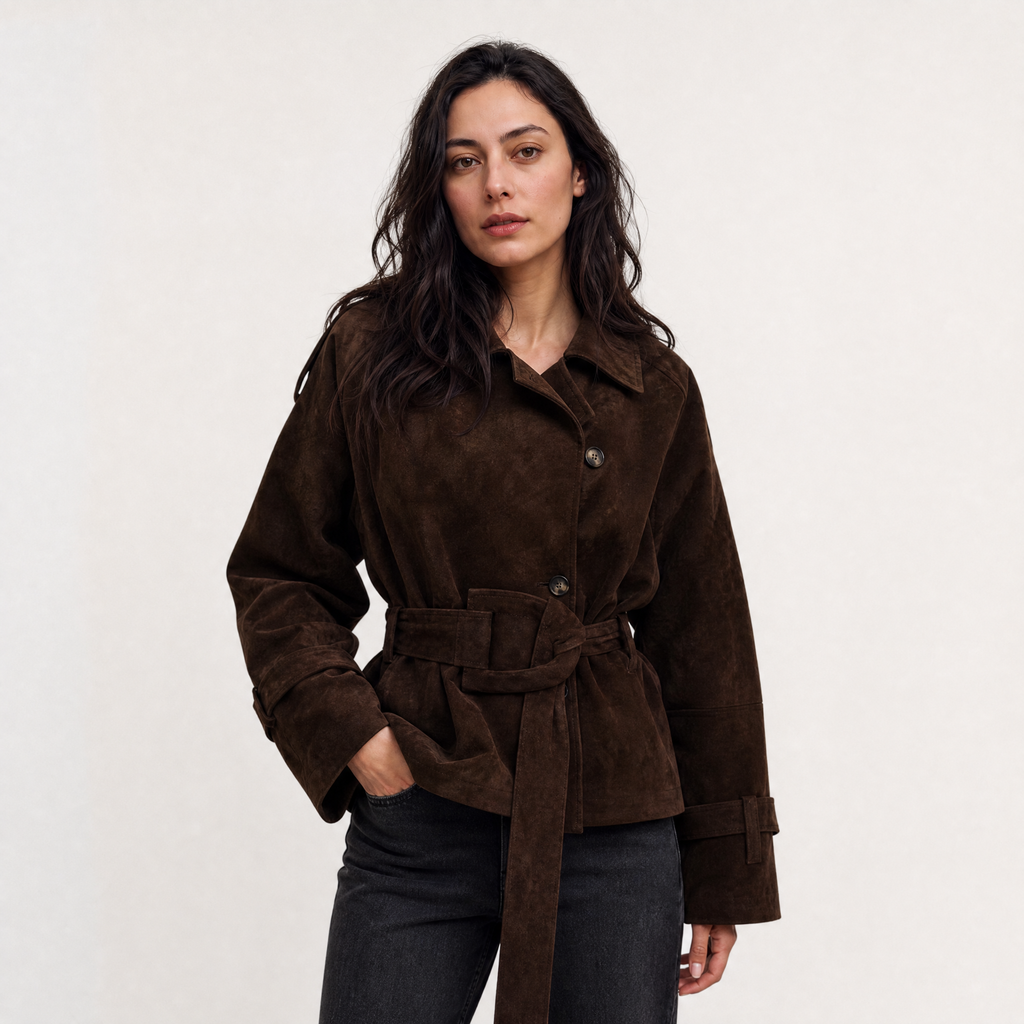 Women's Cropped Suede Trench Jacket