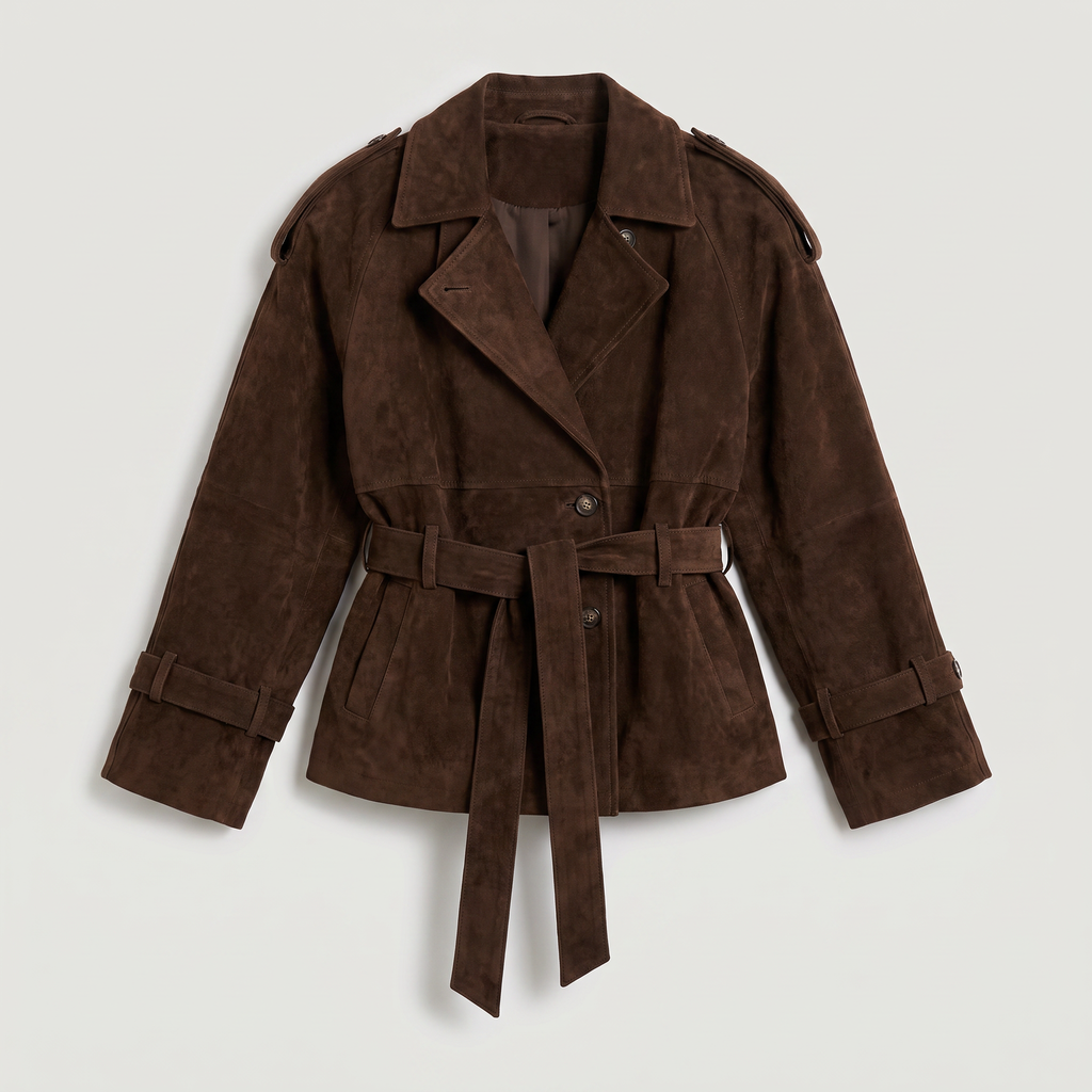 Women's Cropped Suede Trench Jacket