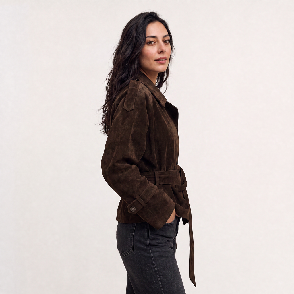 Women's Cropped Suede Trench Jacket