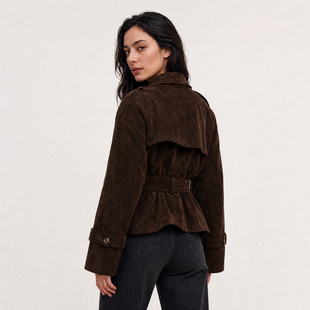 Women's Cropped Suede Trench Jacket