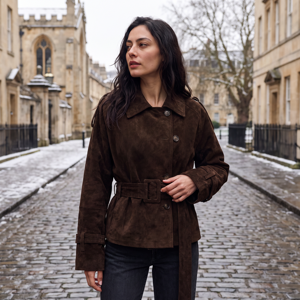 Women's Cropped Suede Trench Jacket
