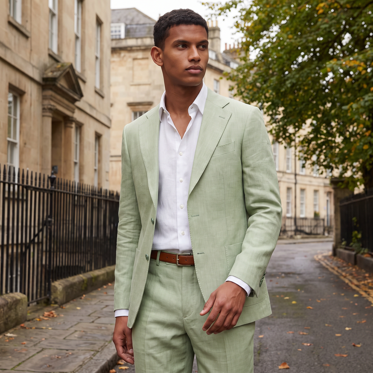 Men's Linen Single-Breasted Two-Piece Suit