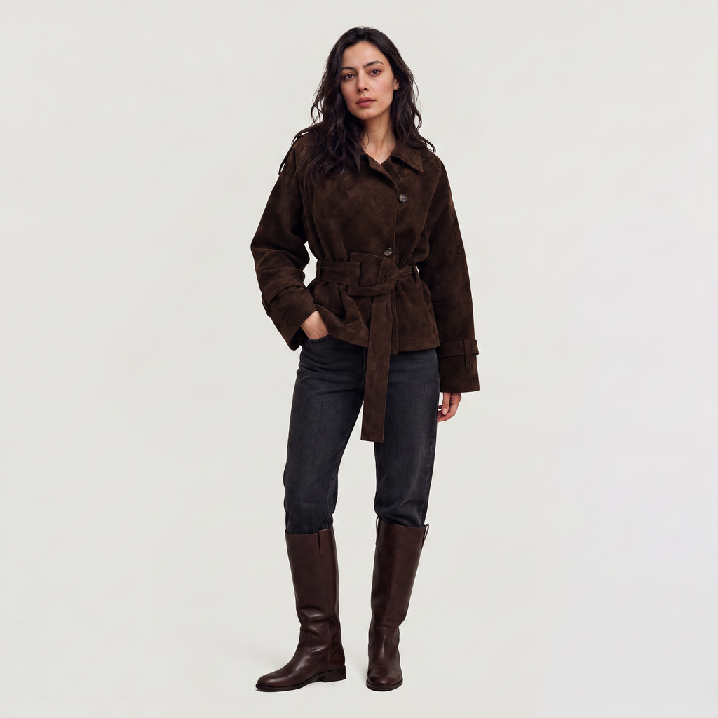 Women's Cropped Suede Trench Jacket