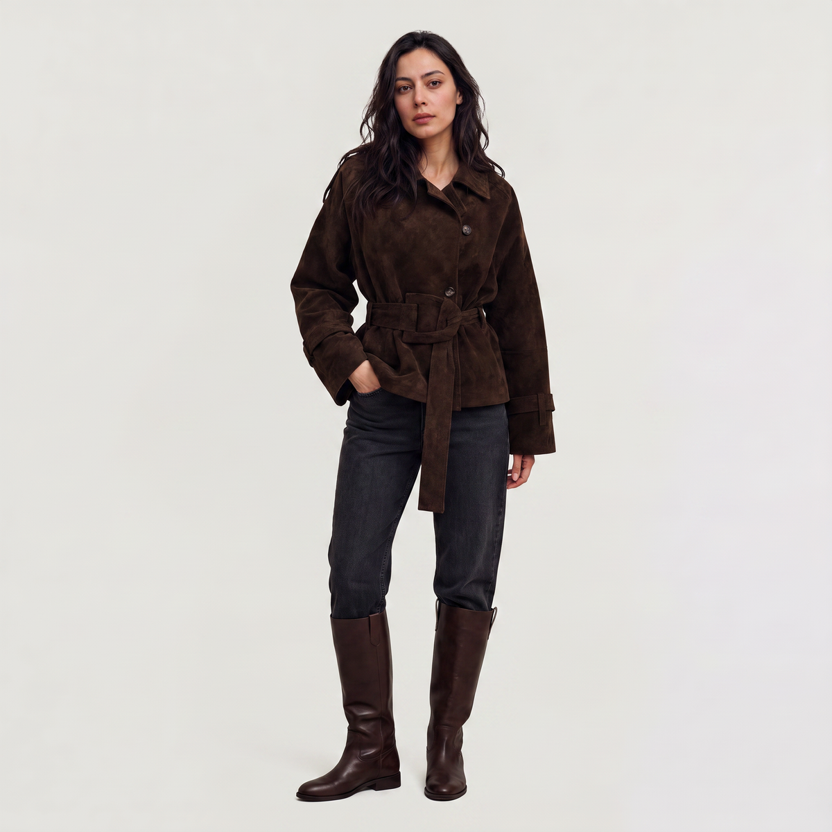 Women's Cropped Suede Trench Jacket