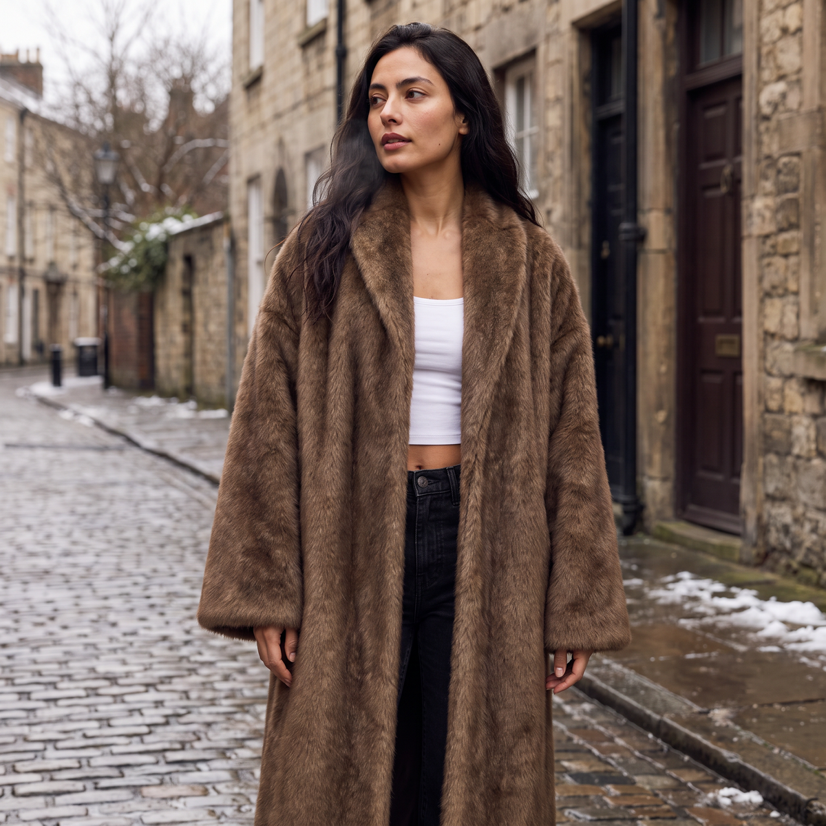 Women's Long Faux Fur Overcoat