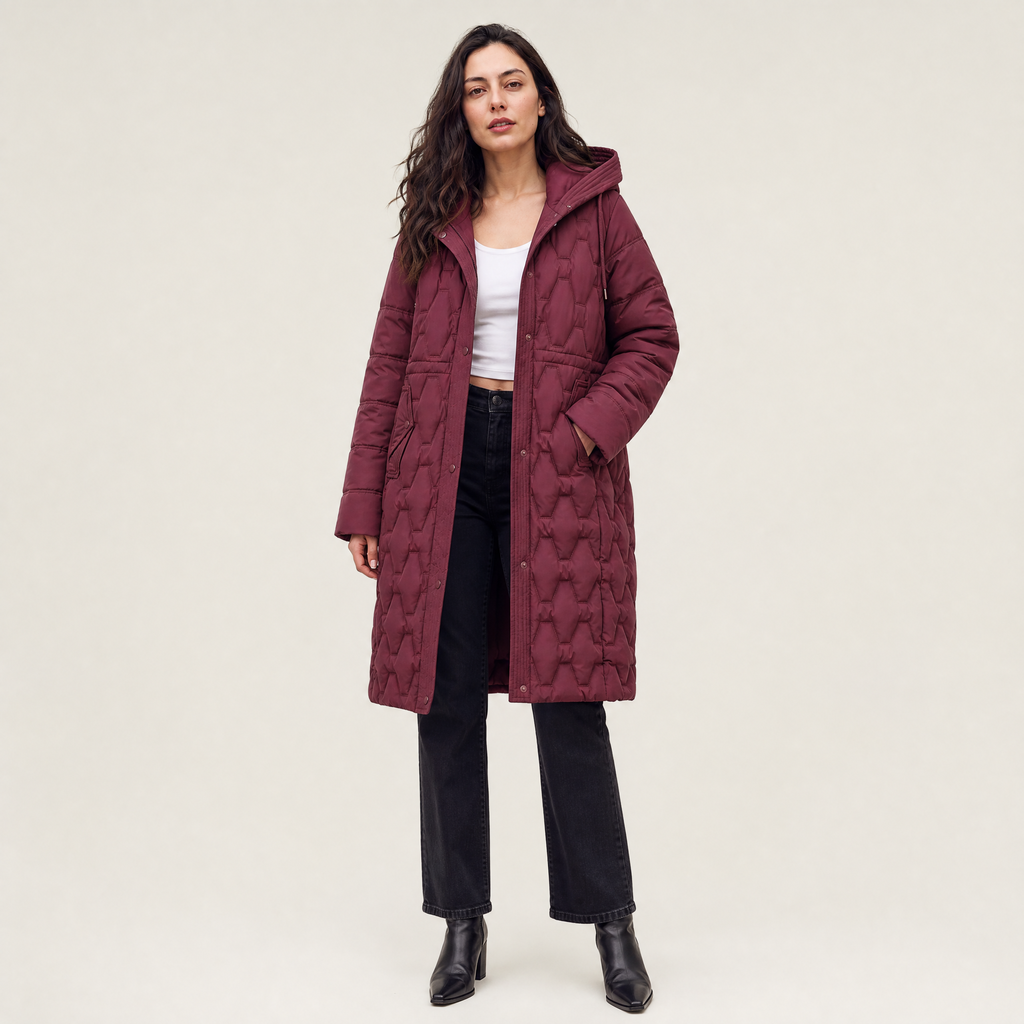 Women's Long Hooded Quilted Puffer Coat