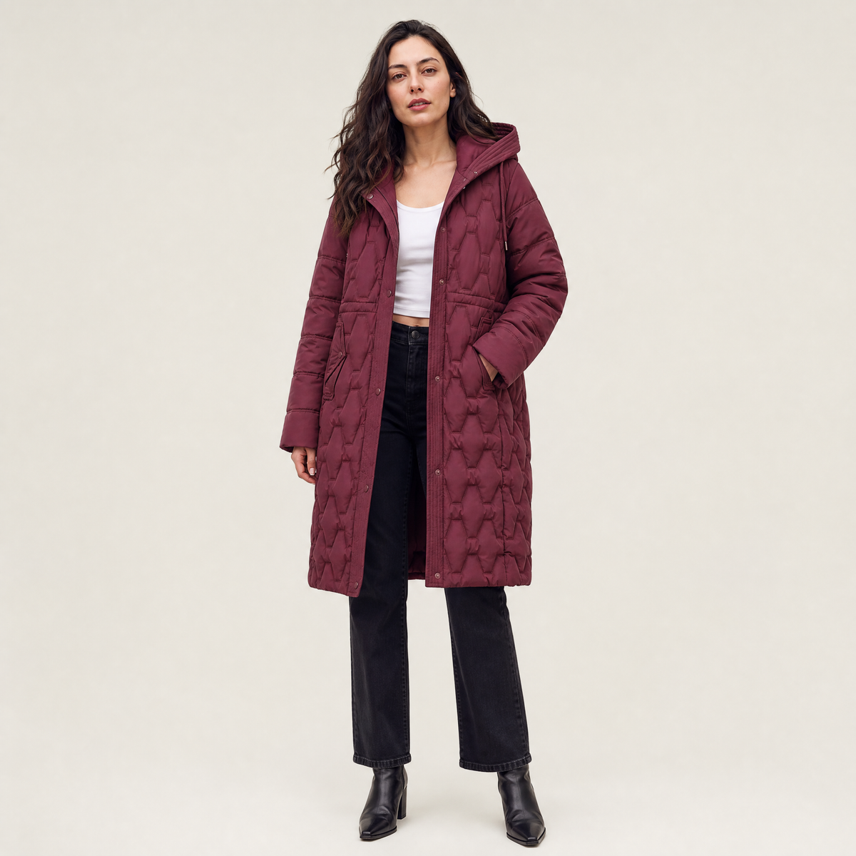 Women's Long Hooded Quilted Puffer Coat
