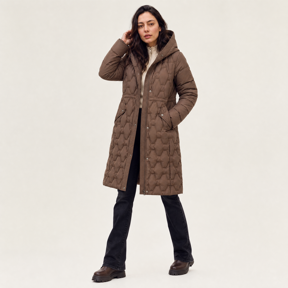 Women's Long Hooded Quilted Puffer Coat